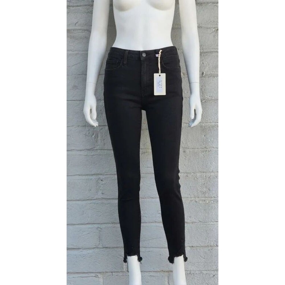 L.T.J. Denim Los Angeles Black High Rise Fray Hem Skinny Jeans 26 NWT
